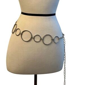 Y2K 90s Silver O ring chain belt Adjustable Alternating Large Sizes Texture OS